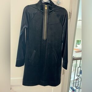 Lilly Pulitzer Black Velour Long Sleeve Dress with pockets and quarter zip